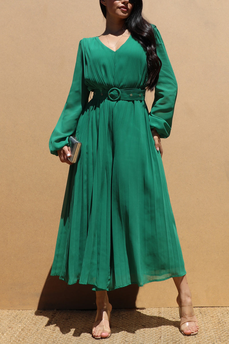 DD6281, PLEATED V NECK WOVEN JUMPSUIT