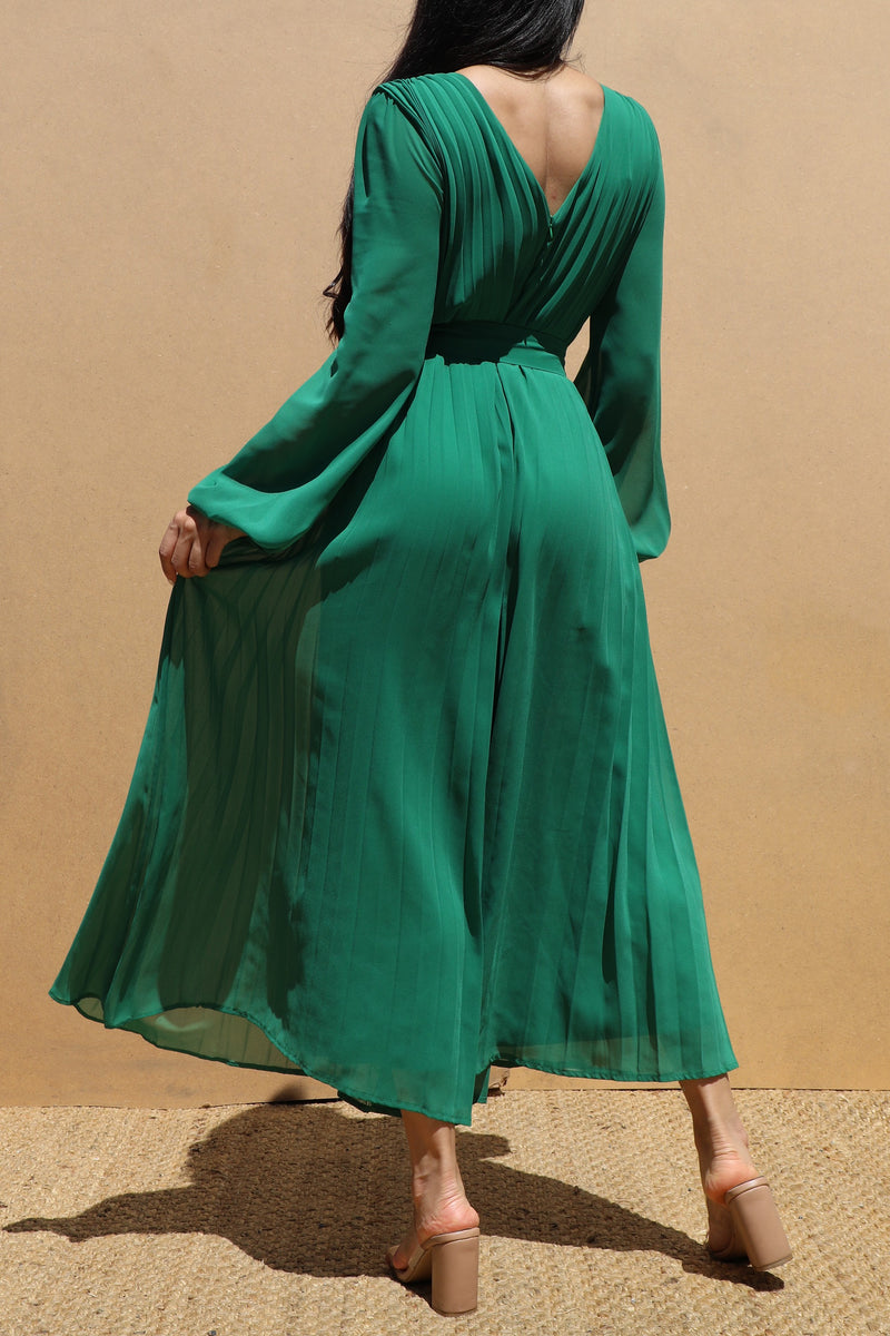 DD6281, PLEATED V NECK WOVEN JUMPSUIT