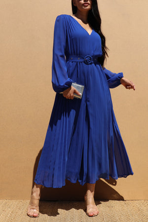 DD6281, PLEATED V NECK WOVEN JUMPSUIT