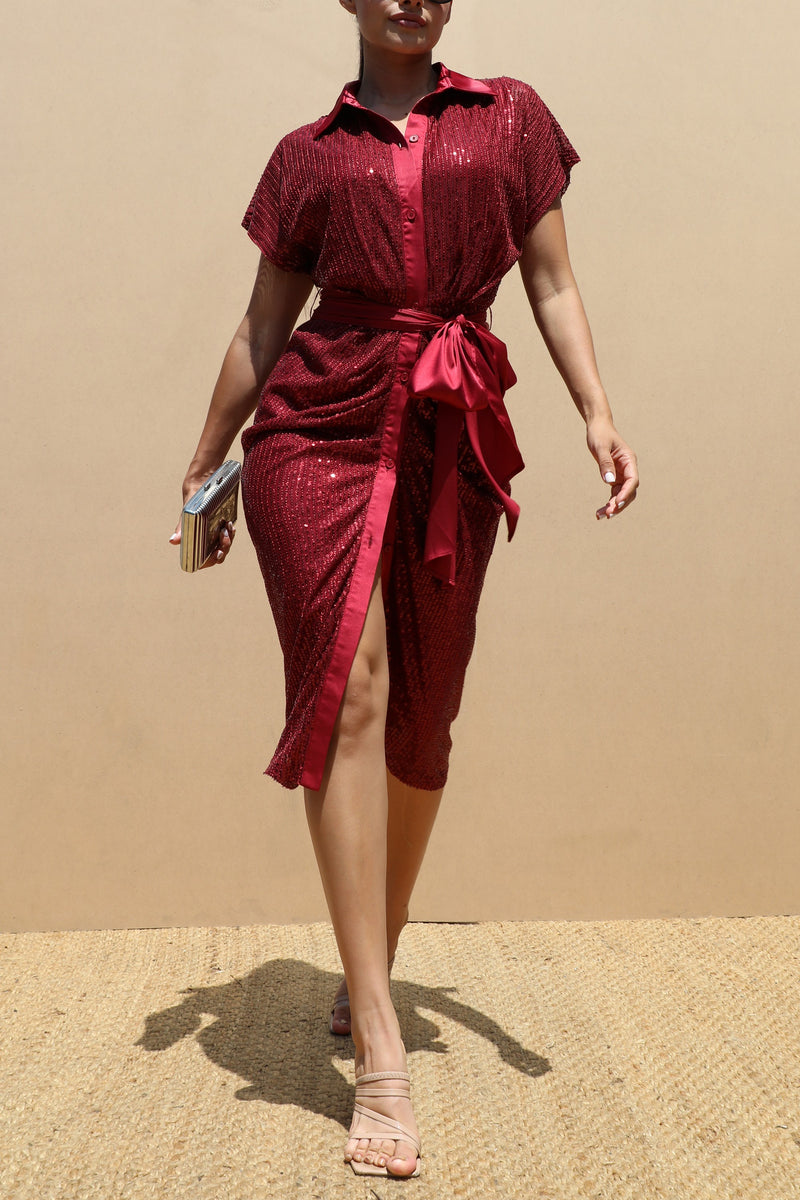 DD4678, SEQUIN BUTTON DOWN SHIRT DRESS