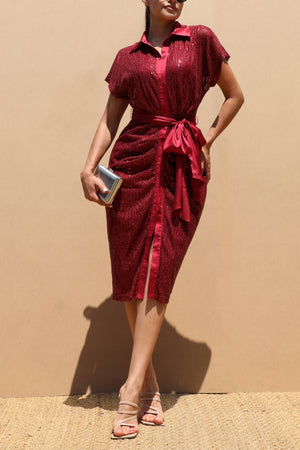 DD4678, SEQUIN BUTTON DOWN SHIRT DRESS