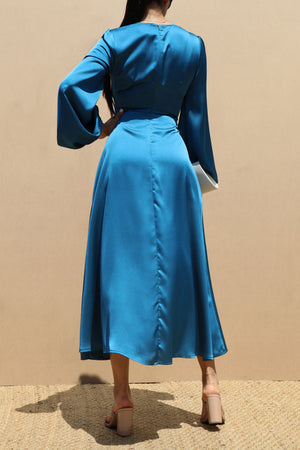 DD4655, V NECK SATIN SKATER MIDI DRESS