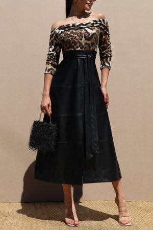 DD7702, OFF SHOULDER KNIT TOP MIDI DRESS