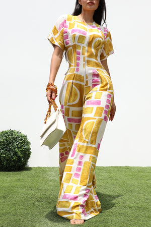 DD8240, PRINTED LOOSE FIT WOVEN JUMPSUIT