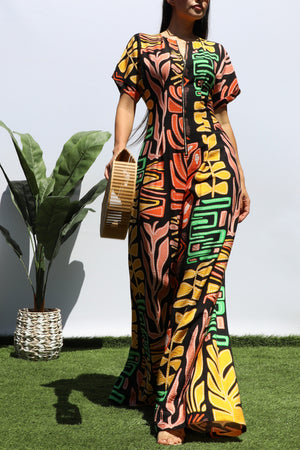 DD8431, PRINTED LOOSE FIT WOVEN JUMPSUIT