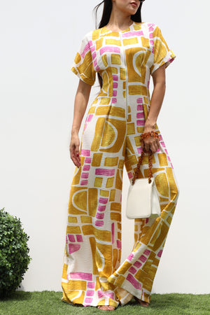 DD8240, PRINTED LOOSE FIT WOVEN JUMPSUIT