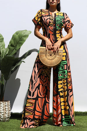 DD8431, PRINTED LOOSE FIT WOVEN JUMPSUIT