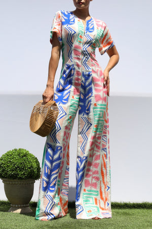 DD8431, PRINTED LOOSE FIT WOVEN JUMPSUIT