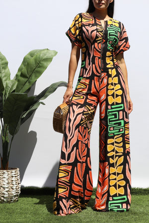 DD8431, PRINTED LOOSE FIT WOVEN JUMPSUIT