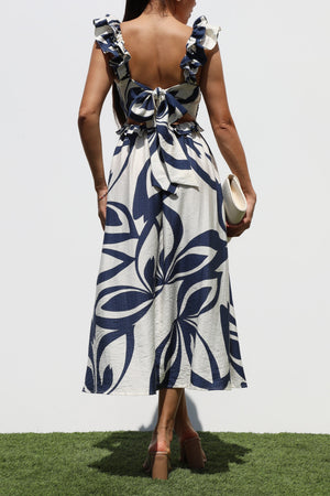 DD8338, PRINTED SMOCK TOP MIDI DRESS