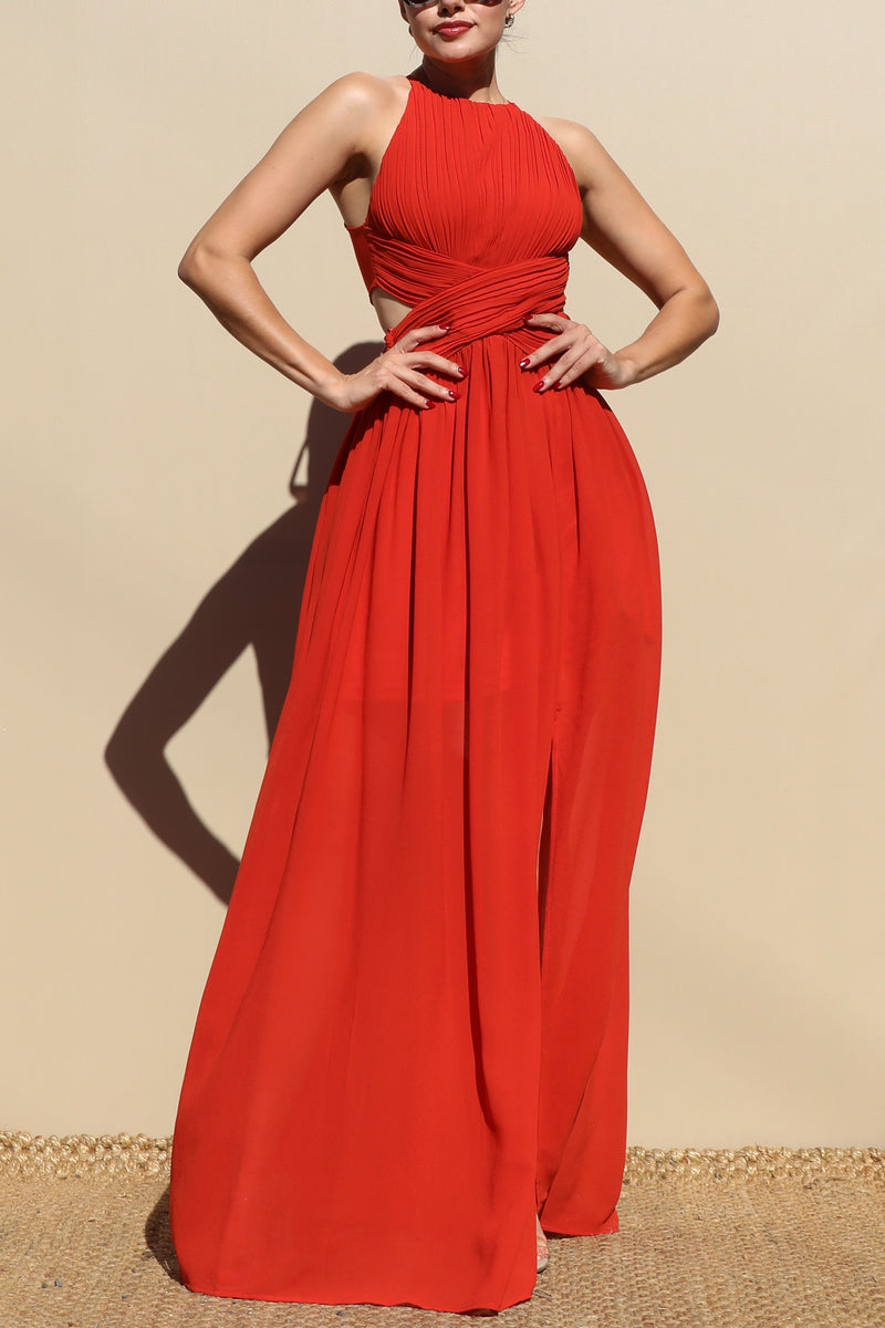 DD4624, PLEATED WOVEN MAXI DRESS