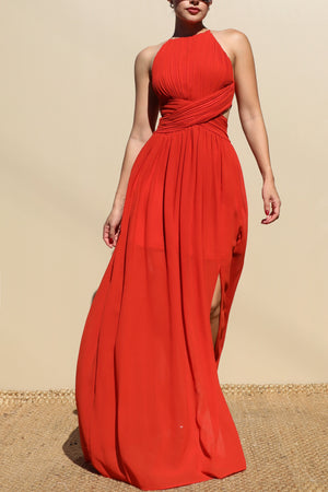 DD4624, PLEATED WOVEN MAXI DRESS
