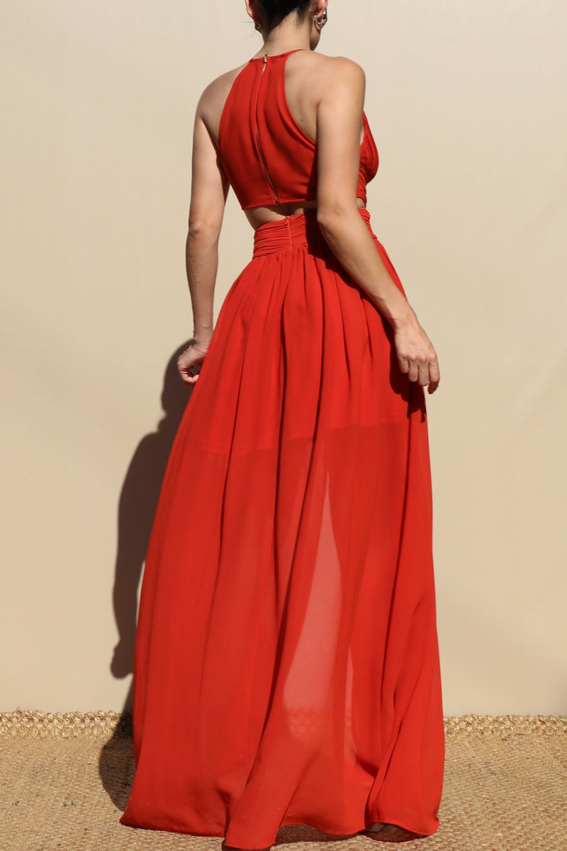 DD4624, PLEATED WOVEN MAXI DRESS