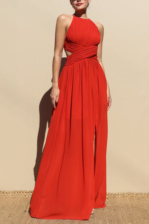DD4624, PLEATED WOVEN MAXI DRESS