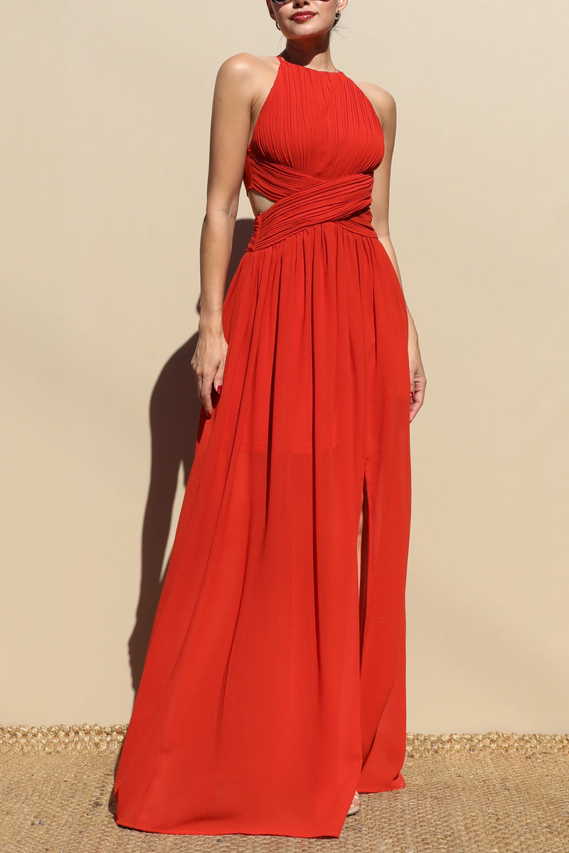DD4624, PLEATED WOVEN MAXI DRESS