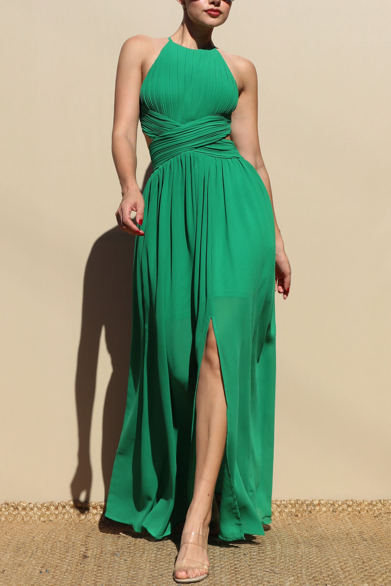 DD4624, PLEATED WOVEN MAXI DRESS