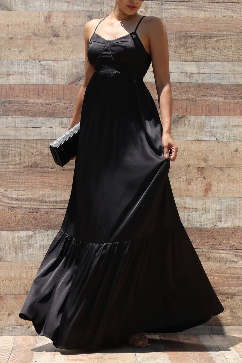 DD4136, CORSET SATIN MAXI DRESS