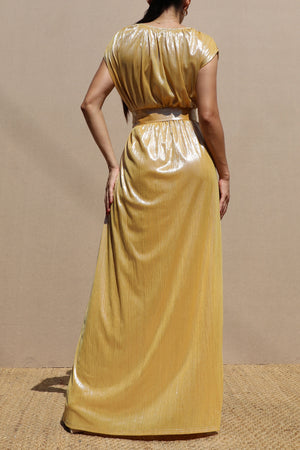 DD5124, METALLIC V NECK MAXI DRESS
