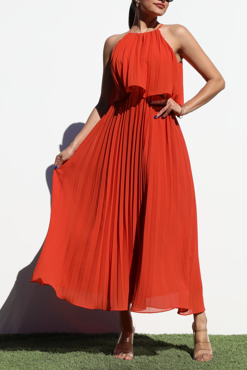DD7021, PLEATED WOVEN MIDI DRESS