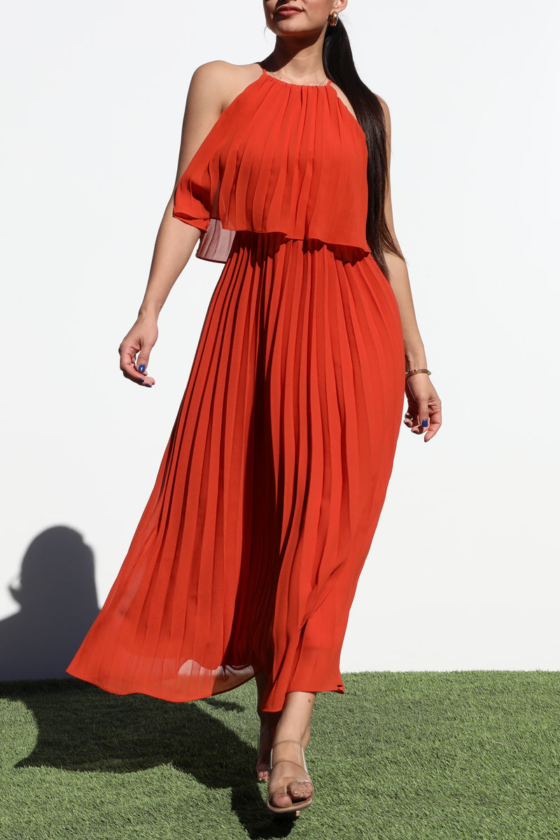 DD7021, PLEATED WOVEN MIDI DRESS