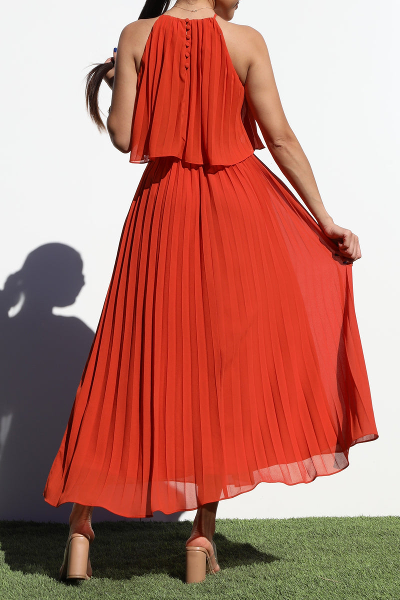 DD7021, PLEATED WOVEN MIDI DRESS