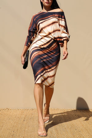 DD4069, PRINTED LOOSE FIT KNIT MIDI DRESS