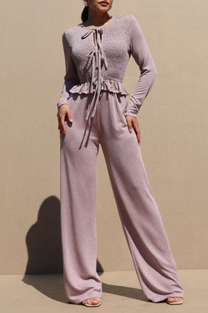 DD7621, SMOCKED TOP AND PANTS KNIT SET