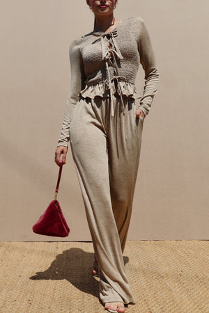 DD7621, SMOCKED TOP AND PANTS KNIT SET