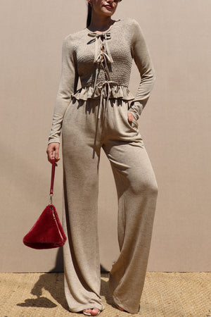 DD7621, SMOCKED TOP AND PANTS KNIT SET