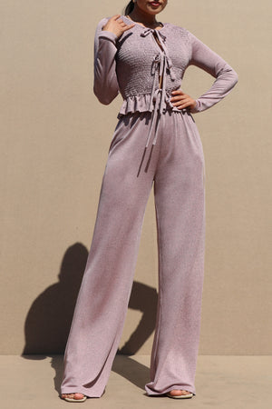 DD7621, SMOCKED TOP AND PANTS KNIT SET