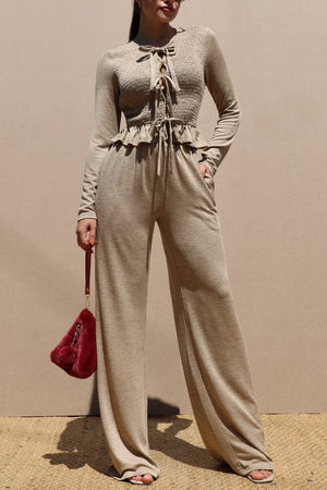 DD7621, SMOCKED TOP AND PANTS KNIT SET