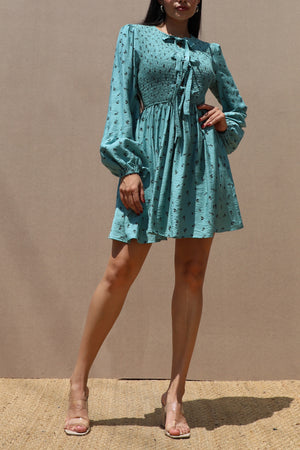 DD7637, SMOCKED TOP WOVEN MINI DRESS