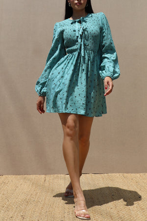 DD7637, SMOCKED TOP WOVEN MINI DRESS