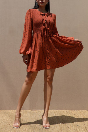 DD7637, SMOCKED TOP WOVEN MINI DRESS