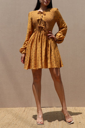 DD7637, SMOCKED TOP WOVEN MINI DRESS