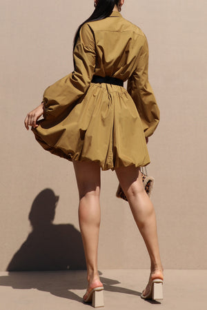 DD7659, BUBBLE HEM WOVEN SHIRT DRESS
