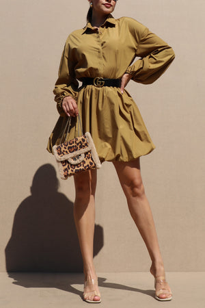 DD7659, BUBBLE HEM WOVEN SHIRT DRESS