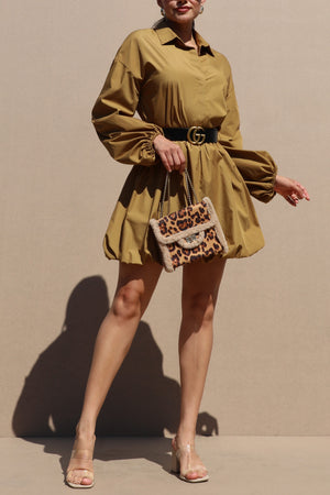 DD7659, BUBBLE HEM WOVEN SHIRT DRESS