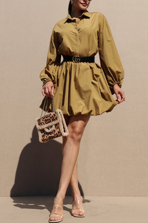 DD7659, BUBBLE HEM WOVEN SHIRT DRESS