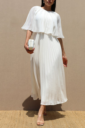 DD7533, CAPE PLEATED WOVEN MIDI DRESS