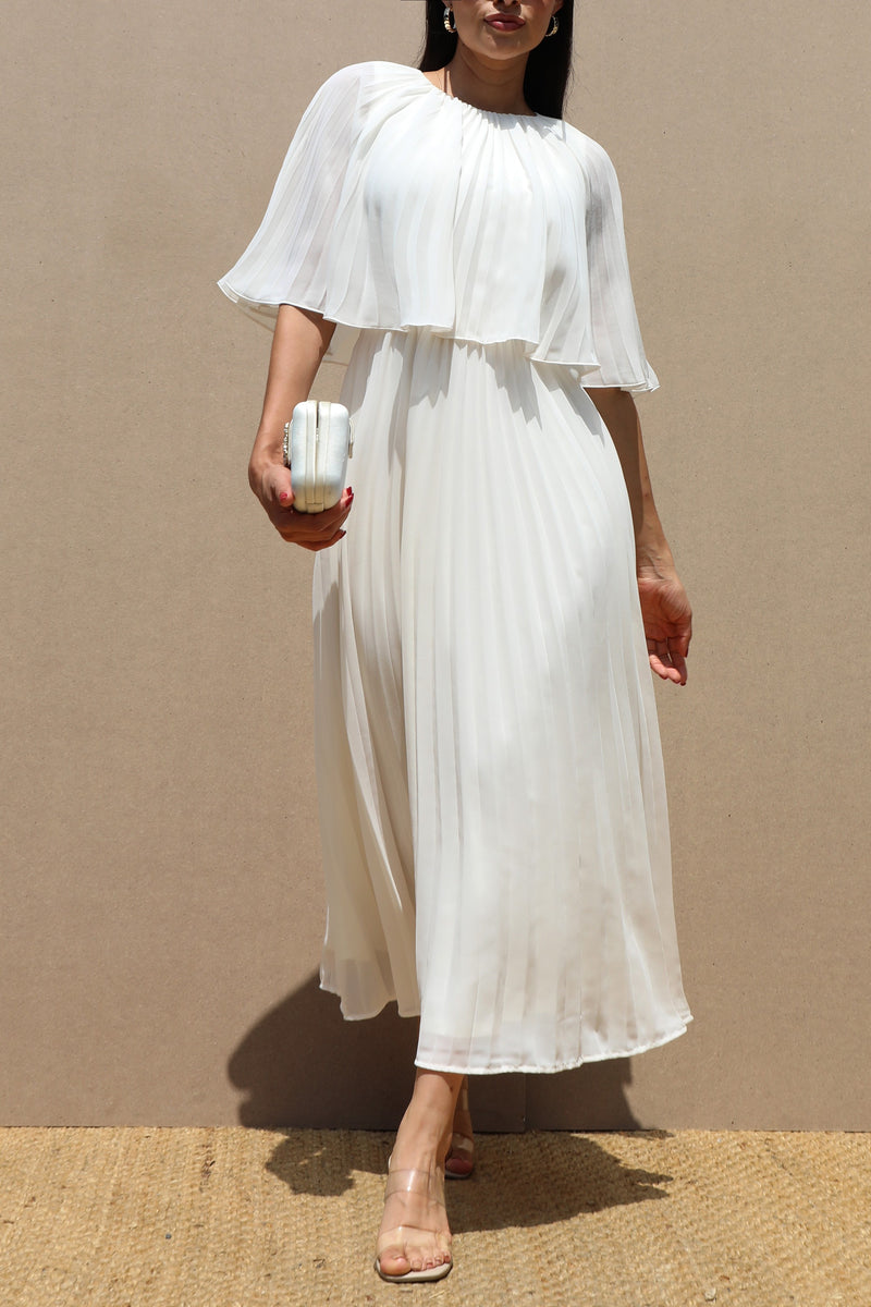 DD7533, CAPE PLEATED WOVEN MIDI DRESS