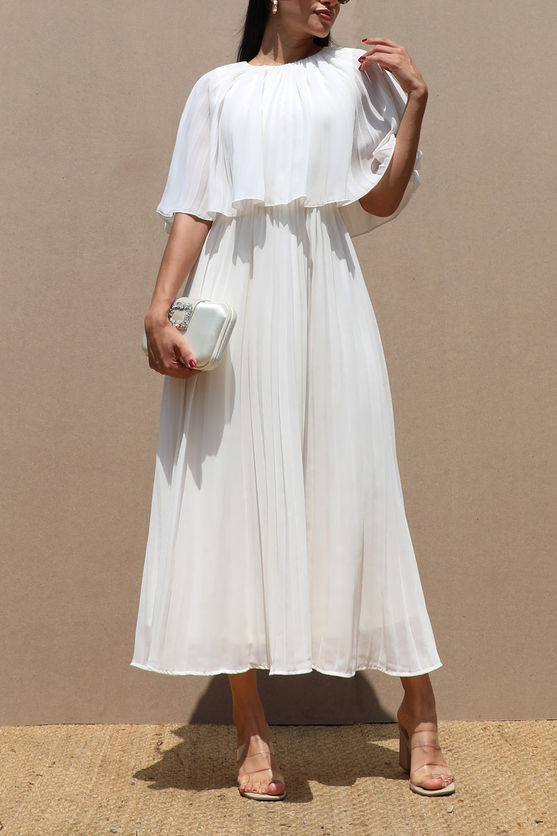 DD7533, CAPE PLEATED WOVEN MIDI DRESS