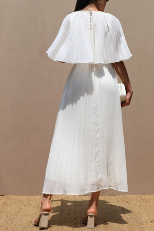 DD7533, CAPE PLEATED WOVEN MIDI DRESS