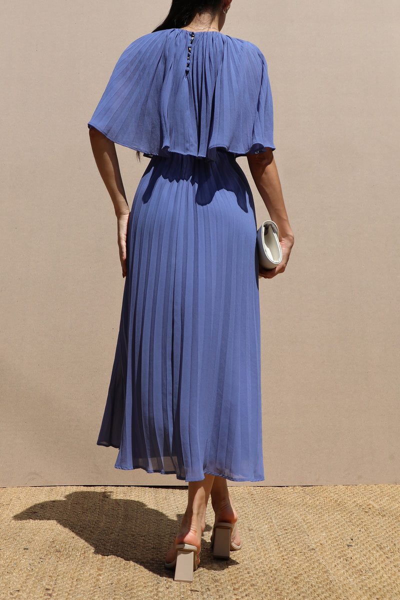 DD7533, CAPE PLEATED WOVEN MIDI DRESS