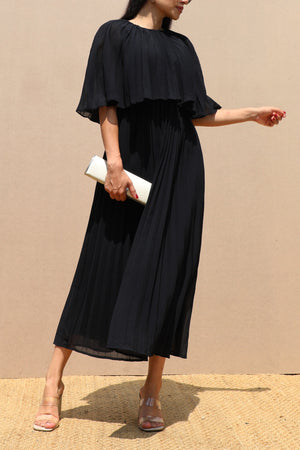 DD7533, CAPE PLEATED WOVEN MIDI DRESS