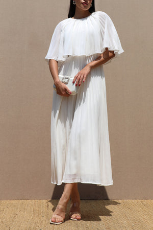 DD7533, CAPE PLEATED WOVEN MIDI DRESS