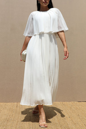 DD7533, CAPE PLEATED WOVEN MIDI DRESS