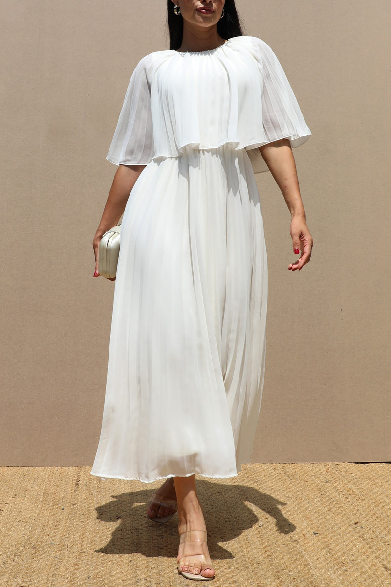 DD7533, CAPE PLEATED WOVEN MIDI DRESS