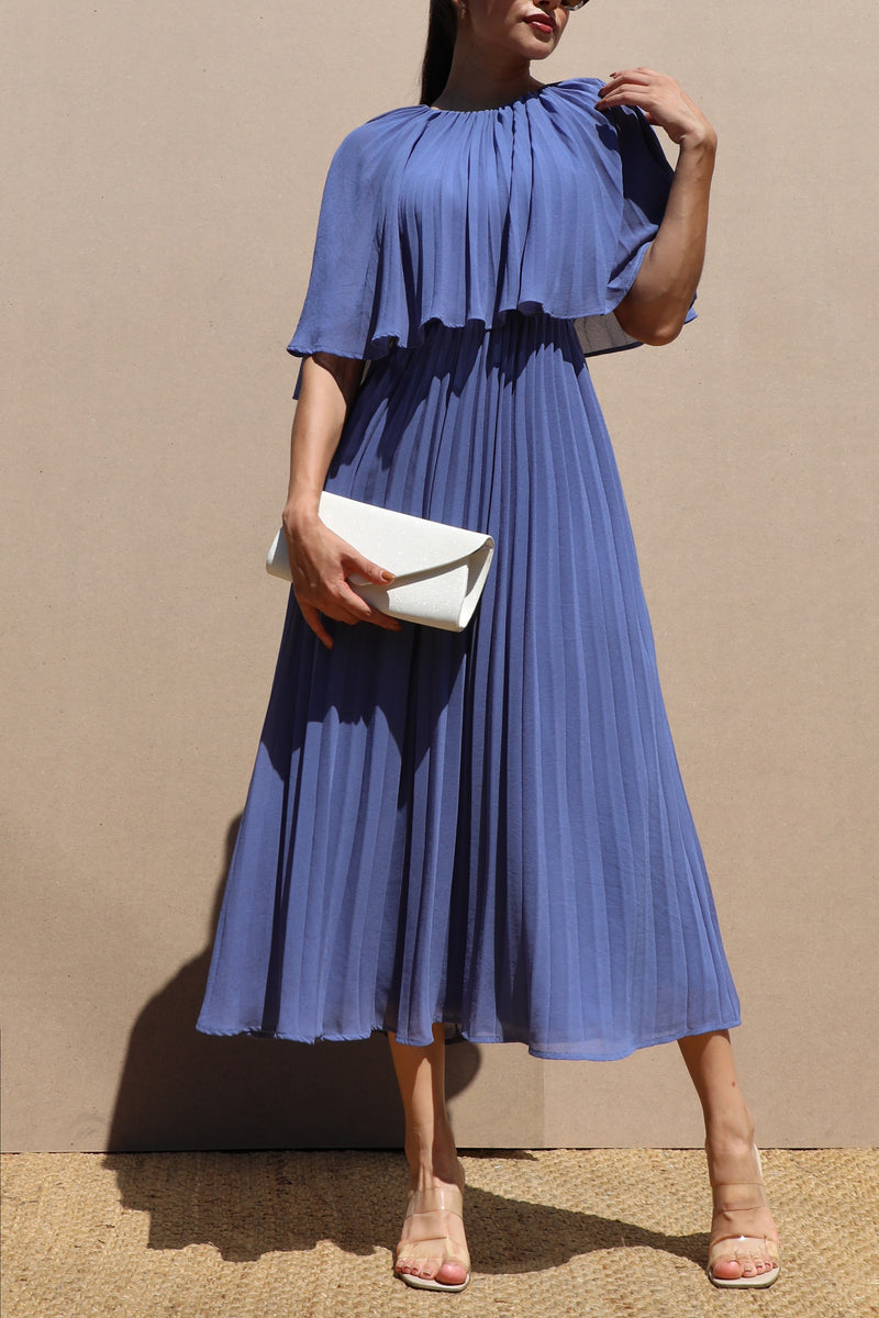 DD7533, CAPE PLEATED WOVEN MIDI DRESS