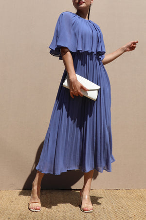 DD7533, CAPE PLEATED WOVEN MIDI DRESS